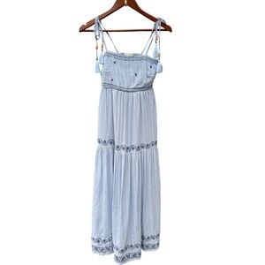 Ultra Flirt Womens Dress Small Blue Embroidered Tassel Boho Maxi Cottagecore